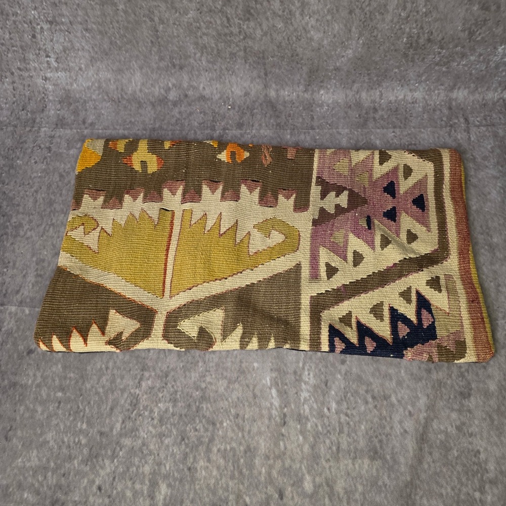Hand-Woven Kilim Cushion Pillow Cover Turkey Lumbar Pillow Cover 9" x 17"